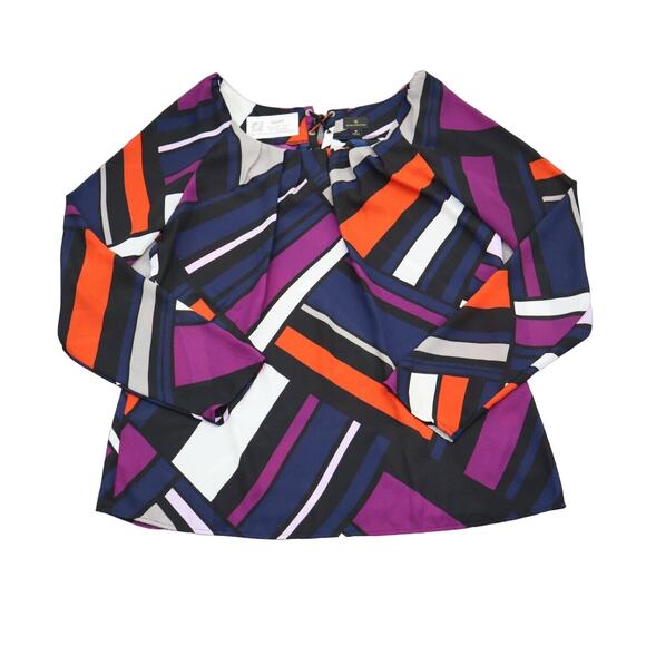 Worthington Shirt Womens M Multicolor Long Sleeve Round Neck Geometric Blouse - Picture 1 of 16